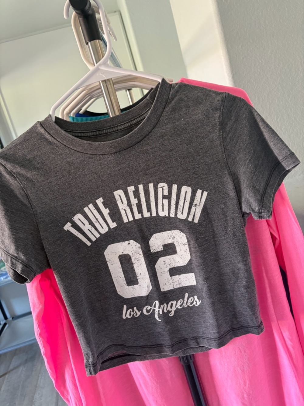 True Religion Charcoal Gray & White Graphic Tee
